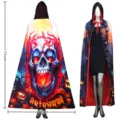 Cape à capuche d'Halloween avec imprimé crâne et citrouille pour déguisement de fête. - Taille unique / Cape crâne de feu - Grand