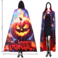 Halloween citrouille imprimé capuche cape fête cosplay costume noir rouge festival 170cm - Taille unique / Cape citrouille de feu - Grand