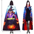 Cape à capuche imprimée sorcière d'Halloween costume de fête cosplay longue et élégante - Taille unique / Cape de sorcière maléfique - Grand