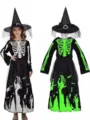 Costume de sorciere squelette d'Halloween pour enfants avec chapeau et robe de fete. - S / Crânes de faucheuse lumineux pour femme