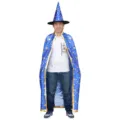 Halloween Sorcier Cape et Chapeau Ensemble Bleu Étoile Costume Fête Cosplay pour Enfants - Ensemble / 1.2m / Bleu