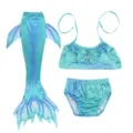 Kids mermaid swimsuit detail, blue green gradient fish scale pattern, elastic fabric. - Size 110 / Three-Piece Set / MRY-009-I (Skirt + Panties + Tube Top)