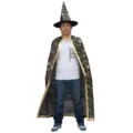Ensemble de costume de cape de sorcier d'Halloween et chapeau étoilé pour fête cosplay. - Ensemble / 1.2m / Noir