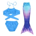 Kids mermaid swimsuit set with bikini top, bottoms and gradient tail for swimming pool beach. - Blue Mermaid (MRY-110-G)