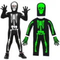 Costume de squelette d'Halloween pour enfants phosphorescent fete cosplay effrayante - S / Crâne lumineux A