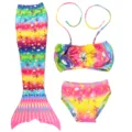 Kids mermaid swimsuit 3-piece set beach swimwear colorful tail bikini suit for girls - Size 110 (Suitable for 100-110 cm) / Top and Pants Outfit / MR-008-C (Skirt + Panties + Bra)