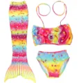 Kids mermaid swimsuit 3-piece set rainbow star bikini beach swimwear for cute little girls - Size 110 (Suitable for 100-110 cm) / Top and Pants Outfit / MRY-008-B (Skirt + Panties + Bra)
