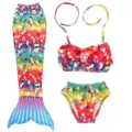 Kids mermaid swimsuit 3-piece set, colorful polka dot bikini top, bottoms and tail skirt. - Size 110 (Suitable for 100-110 cm) / Top and Pants Outfit / MRY-008-A (Skirt, Panties & Bra)