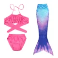 Kids mermaid swimsuit set with pink bikini top and blue gradient mermaid tail for girls - Size 110 / Set / Pink Mermaid (MRY-010-G)