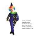 Detailansicht des bunten Kinder Clown Kostüms mit farbigen Punkten und passendem spitzem Hut. - B-0123