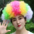 Colorful clown afro wig for party costume, fluffy curly rainbow hair, lightweight 130g party prop. - One Size / Style E