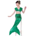 Costume da bagno sirena verde per bambina, set bikini due pezzi con motivo a squame. - 120cm / Verde (Gonna + Mutandine + Top a Tubo)