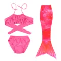 Kids pink mermaid swimsuit bikini set, cute toddler girl ruffles swim tail swimwear outfit. - Size 110 / Set / Pink Print (MRY-010-C)