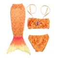 Kids mermaid swimsuit 3-piece bikini set with tail and top vibrant orange scale pattern - Tag 120 / Set / MRY-005-J