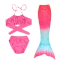 Kids mermaid swimsuit set featuring a ruffle bikini top, matching briefs and gradient tail skirt. - Pink Blue Gradient (MRY-010-D)