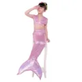 Costume da bagno sirena rosa due pezzi per bambina, set bikini scintillante da nuoto. - 110cm / Rosa (Gonna + Mutandine + Top a Tubo)