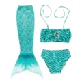 Kids mermaid swimsuit bikini set with tail, green gem decor, perfect for little girls swimming. - MRY-005-C