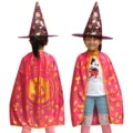 Bambini Halloween Strega Mantello Costume Rosa Zucca Festa Spettacolo Abbigliamento - Rosso rosa