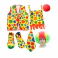 Halloween clown costume set with vest, tie, crossbody bag, shoes, nose and afro wig. - Set / Kids' Clown 6-Piece Set 4 (Wig + Tie + Vest + Shoes + Sponge Nose + Backpack)
