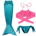 Kids Mermaid Swimsuit Set Girls Bikini Beach Swimwear with Mermaid Tail and Ruffle Halter Top - Size 110 / Set / Blue & Pink