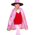 Ensemble de cape et chapeau de sorcière rose pour enfants avec étoiles dorées, parfait pour Halloween. - Rose