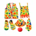 Children's Halloween clown costume set including vest, hat, tie, shoes, and bag. - Set / Kids' Clown 6-Piece Set 5 (Top Hat + Tie + Vest + Shoes + Sponge Nose + Backpack)