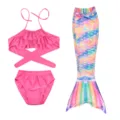 Children's Mermaid Swimsuit Set Pink Bikini Top and Colorful Scaled Tail Swimwear - Multi Gradient (MRY-010-K)