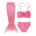 Kids pink mermaid tail swimsuit set, cute bikini top with gem and matching bottoms for girls. - MRY-005-E