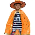 Ensemble de cape de sorciere d'Halloween pour enfants avec chapeau et haut imprime de dessin. - Orange