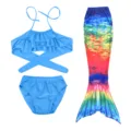 Kids Mermaid Swimsuit Bikini Set Ruffle Halter Top Tail Skirt Beachwear Swimwear for Girls - Blue Gradient (MRY-110-A)