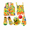 Children clown costume set including vest, hat, shoes, bag, tie, and red sponge nose. - Set / Kids' Clown 6-Piece Set 6 (Top Hat + Tie + Vest + Shoes + Sponge Nose + Backpack)