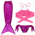 Kids pink sequin mermaid tail swimsuit bikini set for little girls beach swimmingwear. - Size 110 / Set / Pink