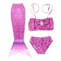 Kids pink mermaid swimsuit set, sparkling fish scale bikini and tail costume for girls. - MRY-005-F