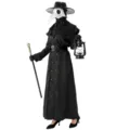 Αποκριάτικη Στολή Γιατρού Πανώλης Halloween Cosplay Μαύρη Μάσκα Πουλιού Steampunk Στυλ - S (Συνιστάται για 165-175) / Γιατρός της πανούκλας-01 με μπαστούνι