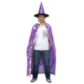 Μωβ κάπα μάγου για το Halloween και καπέλο μάγισσας με χρυσά αστέρια για τα πάρτι. - Σετ / 1.2μ / Μωβ