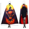 Halloween Pumpkin Print Hooded Cloak Black Red Cape Party Cosplay Costume Size 140cm - Evil Pumpkin Cloak - Large