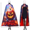 Halloween Pumpkin Print Cape Cloak Hooded Costume Party Dress Up 140cm Black Red - Flame Pumpkin Cloak - Large