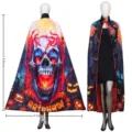 Halloween spooky skull pumpkin printed cloak cape costume for party and festival 140cm - Flame Skeleton Cloak - Large