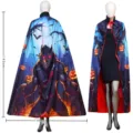 Halloween werewolf printed cloak cape with red lining and stand collar for party costume. - Night Werewolf Cloak - Large