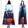 Cape à capuche d'Halloween avec imprimé chauve-souris et citrouille, 170cm de long fête. - Taille unique / Cape citrouille et chauve-souris - Grand