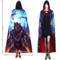 Cape à capuche Halloween loup-garou citrouille imprimé costume de fête vêtements 170x110cm - Taille unique / Cape loup-garou de la nuit noire - Grand