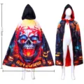 Cape à capuche d'Halloween pour enfants avec imprimé crâne effrayant et citrouille pour fête. - Taille unique / Cape squelette enflammé - Petite
