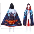 Cape à capuche Halloween citrouille chauve-souris costume fête noir rouge variante - Taille unique / Cape citrouille et chauve-souris - Petit