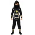 Παιδική στολή νίντζα για αποκριάτικο cosplay, μαύρο και χρυσό ρούχο για αγόρια και κορίτσια. - S / Top And Bottom (B-0100)