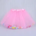Kids pink tutu skirt for girls with colorful pom poms, fluffy mesh skirt for party stage wear. - 30cm / Pink
