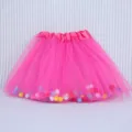 Children's pink tutu skirt with colorful pom-poms, ideal for dance and performance. - 30cm / Rose Gold