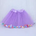 Children purple tulle skirt with colorful pom poms, fluffy tutu dress for performance. - 30cm / Purple