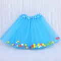 Children blue tutu skirt with colorful pom poms, fluffy mesh skirt for party performance. - 30cm / Blue