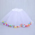 Kids white tulle skirt with colorful pom-poms, fluffy party dance performance skirt 30cm - 30cm / White