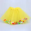 Kids yellow tutu skirt with colorful pom poms, fluffy mesh skirt for party performance. - 30cm / Yellow